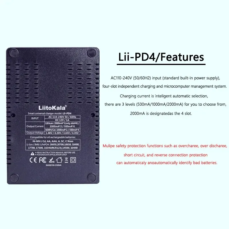 LiitoKala Lii-PD2 LII-PD4 Ładowarka do akumulatorów litowo-niMH 18650 26650 21700 18350 AA AAA 3,7 V/3,2 V/1,2 V