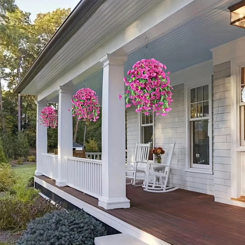 Decorazione da appendere con gloria mattutina artificiale e eucalipto, resistente ai raggi UV, 2 pezzi, perfetta per la casa, il giardino, le matrimoni |   Versatile per esterni