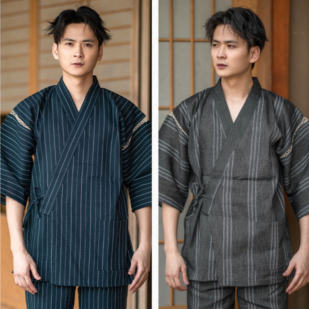 Kimono samurái tradicional japonés para hombre, bata de baño Yukata, ropa de Sauna suelta, ropa de verano de manga corta, novedad de 2023
