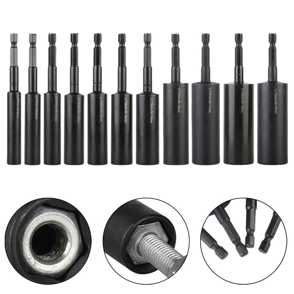 110mm Deepen Socket Wrenches Hexagon Nut Driver Drill Bit H8-H14 Sleeve Adapter Auto Repair Workshop Work Construction