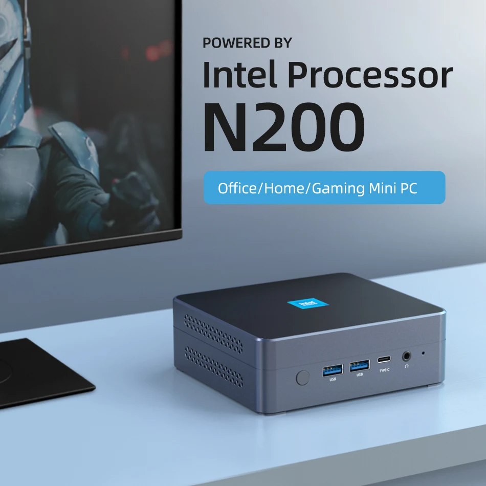 Mini PC Intel N200 Processor DDR5 4800MHz M.2 SSD NVMe Windows 11 WiFi6 Bluetooth5.2 4K 60Hz Type-C HDMI/DP 2.5G Ethernet USB3.2
