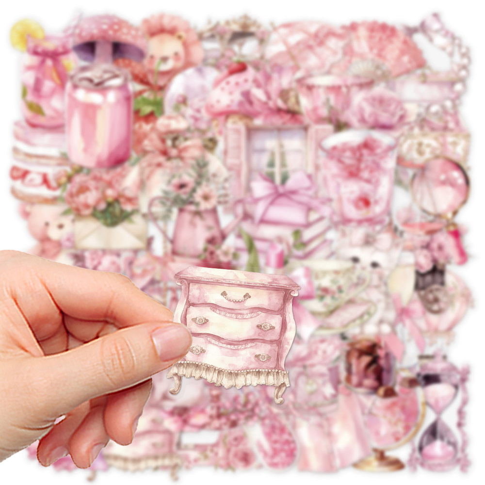 10/30/50 個ピンク透明花漫画ステッカー美的防水芸術的夢のようなデカール落書き文房具ラップトップ
