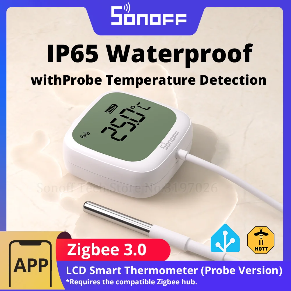 SONOFF SNZB-02LD Zigbee3.0 Умный ЖК-термометр с зондом IP65 Водонепроницаемый для холодильника, бассейна, аквариума, винного погреба через ZBBridge-P