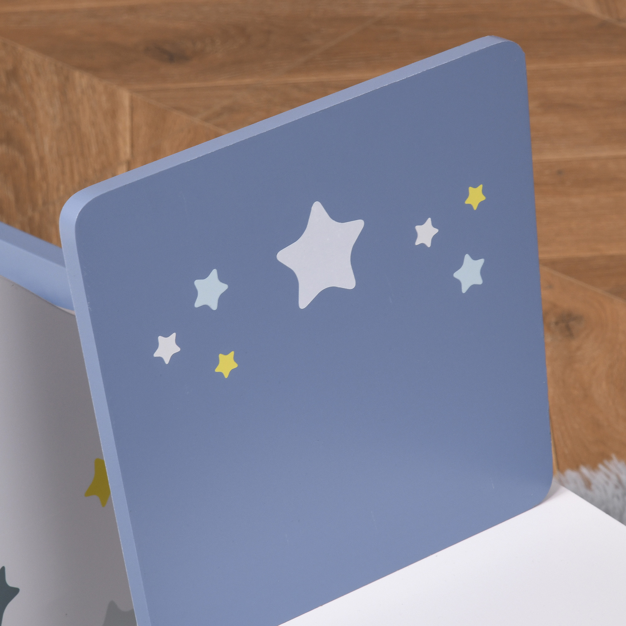 HOMCOM 3 Pcs Kids Table & Chairs Set with Wood Legs Safe Corners Cute Stars Seating Blue