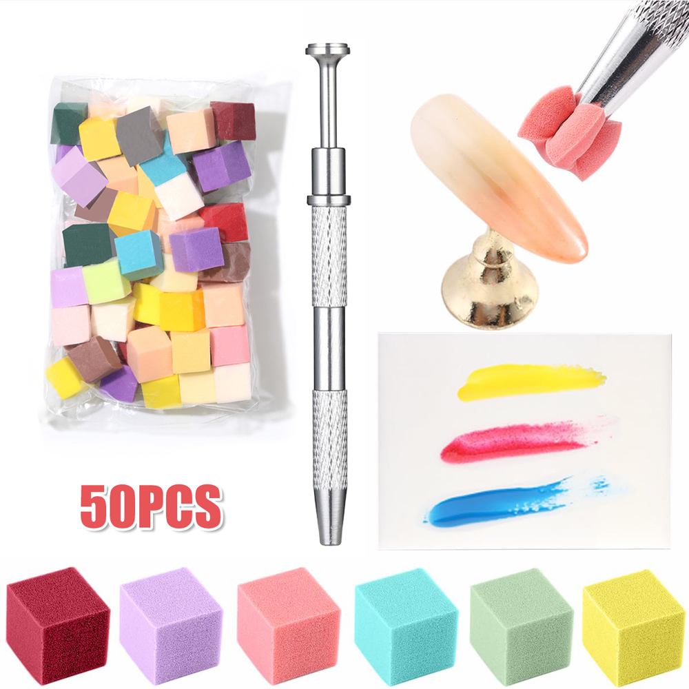 YIKOOLIN-Éponges à ongles souples avec stylo de préhension, brosse à ongles, outils de manucure, accessoires professionnels, 50 pièces