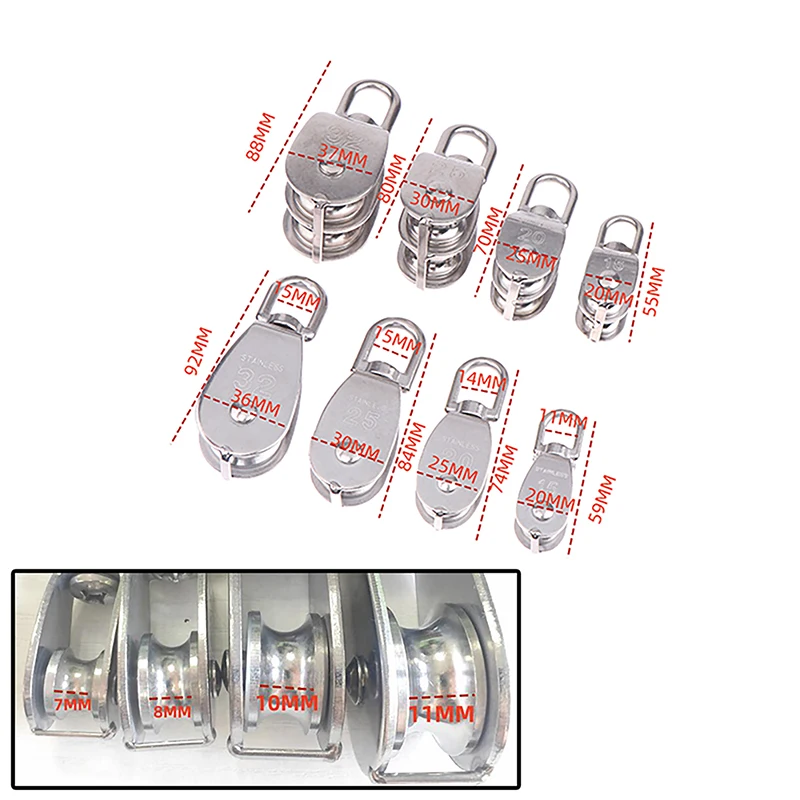 Juego de polea de cuerda de elevación giratoria de una sola rueda, herramientas de rueda de elevación, bloque de polea doble, acero inoxidable 304, M15, M20, M25, M32, 1 ud.