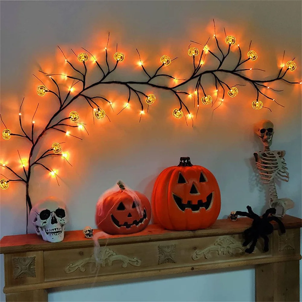 Halloween Lichter Fledermaus Kürbis Led String Licht Weide Rebe Licht Biegsamen Baum Lampe Halloween Party Home Decor Happy Halloween