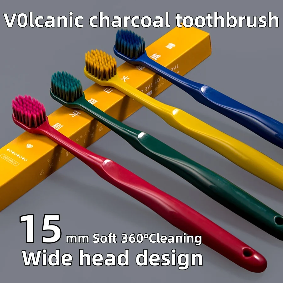 Nuevo cepillo de dientes de carbón volcánico de cuatro colores, bursh de fibra portátil suave y ecológico, cuidado de higiene bucal Premium, envío directo