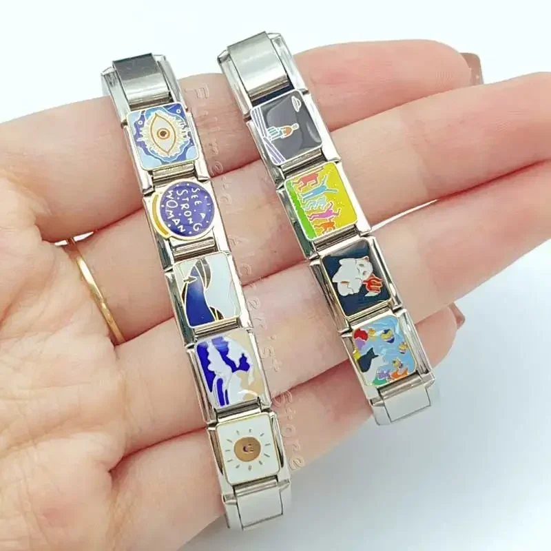 อิตาเลี่ยน Charm สร้อยข้อมือสแตนเลสทิวทัศน์สดเล่น DIY Splicing โมดูล 9 มม.โซ่เครื่องประดับสําหรับผู้หญิงผู้ชายส่วนบุคคล