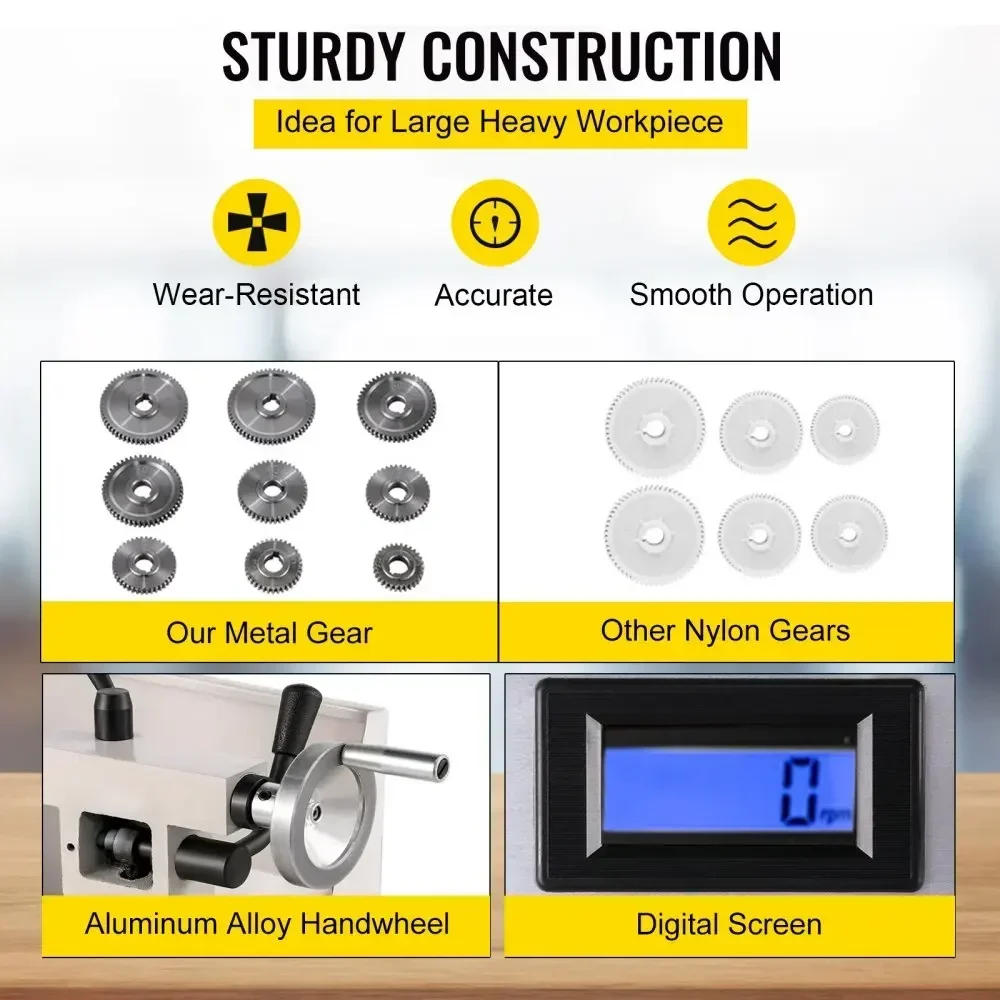 SIHAO ‌ Mini torno de Metal de 650W, 8 "x 14", 210 × 350mm, torno de precisión de velocidad Variable para torneado/perforación/roscado/fresado DIY