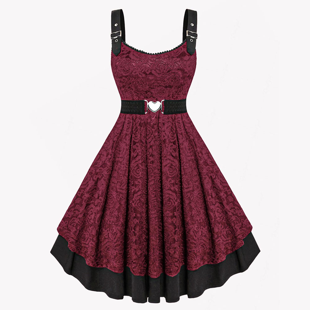 ROSEGAL Plus Größe 1950er Jahre Vintage Floral Spitze Jacquard Gürtel Kleid Frauen Cocktail Party Kleid Ärmellose Fit Und Flare Vestidos