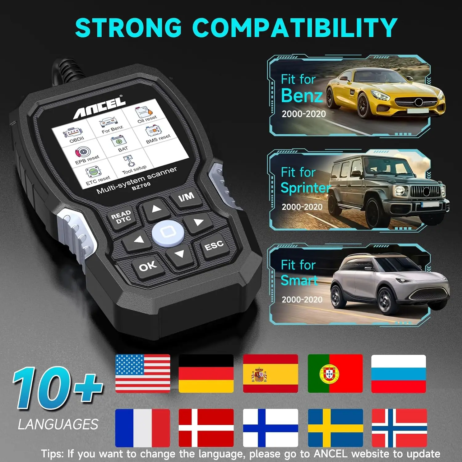 ANCEL BZ700 OBD2 Kfz-Scanner passend für Mercedes Benz Sprinter Smart, 9+ Reset Full System Car Code Reader Diagnosetool