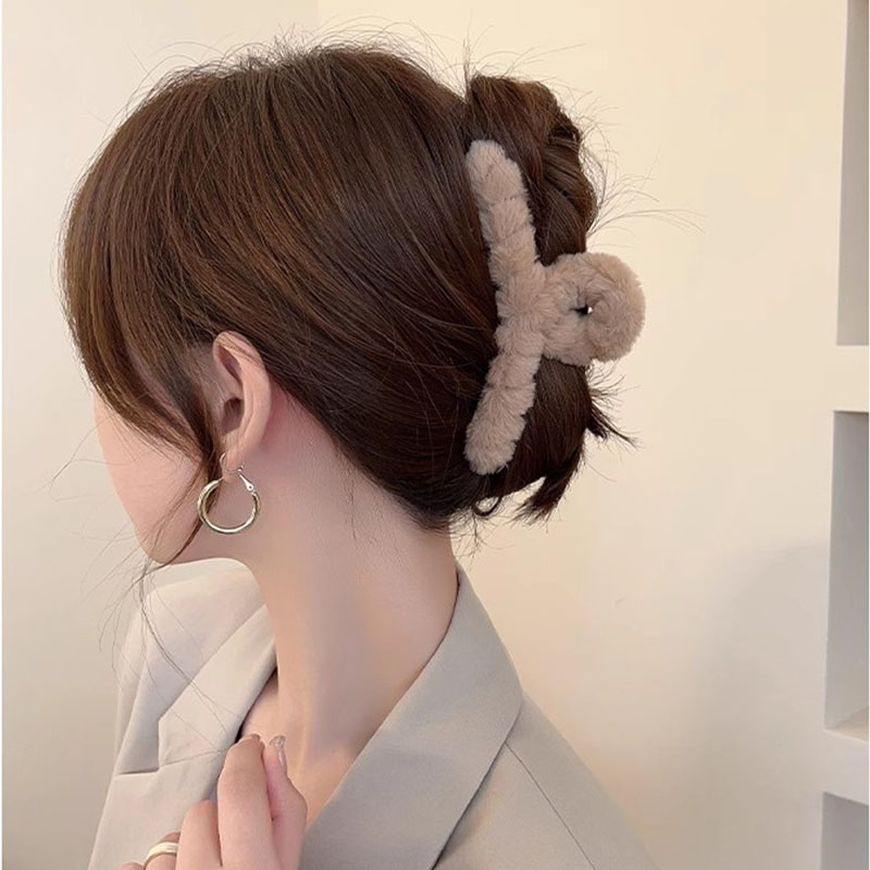 Winter New Colorful Fluffy Cross Hair Claw For Women Girls Sweet Hair Decorate Headband Hair Claw Clip Fashion Hair Accessories