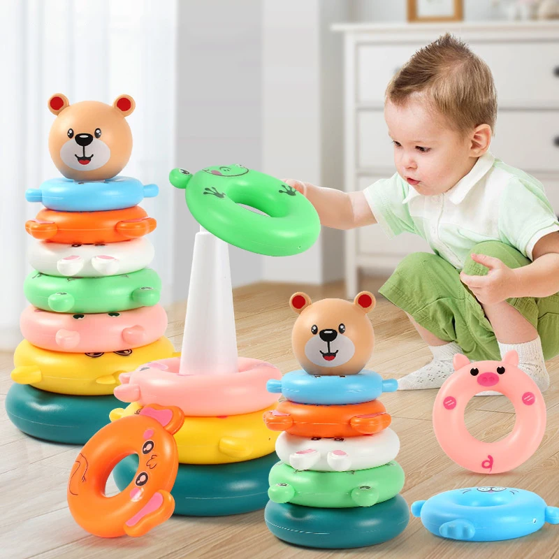 Montessori Rainbow Pyramid Tower Bath Baby Toy Early Learning Stacking Rings Sensory Toys Birthday Christmas Gift for Kids
