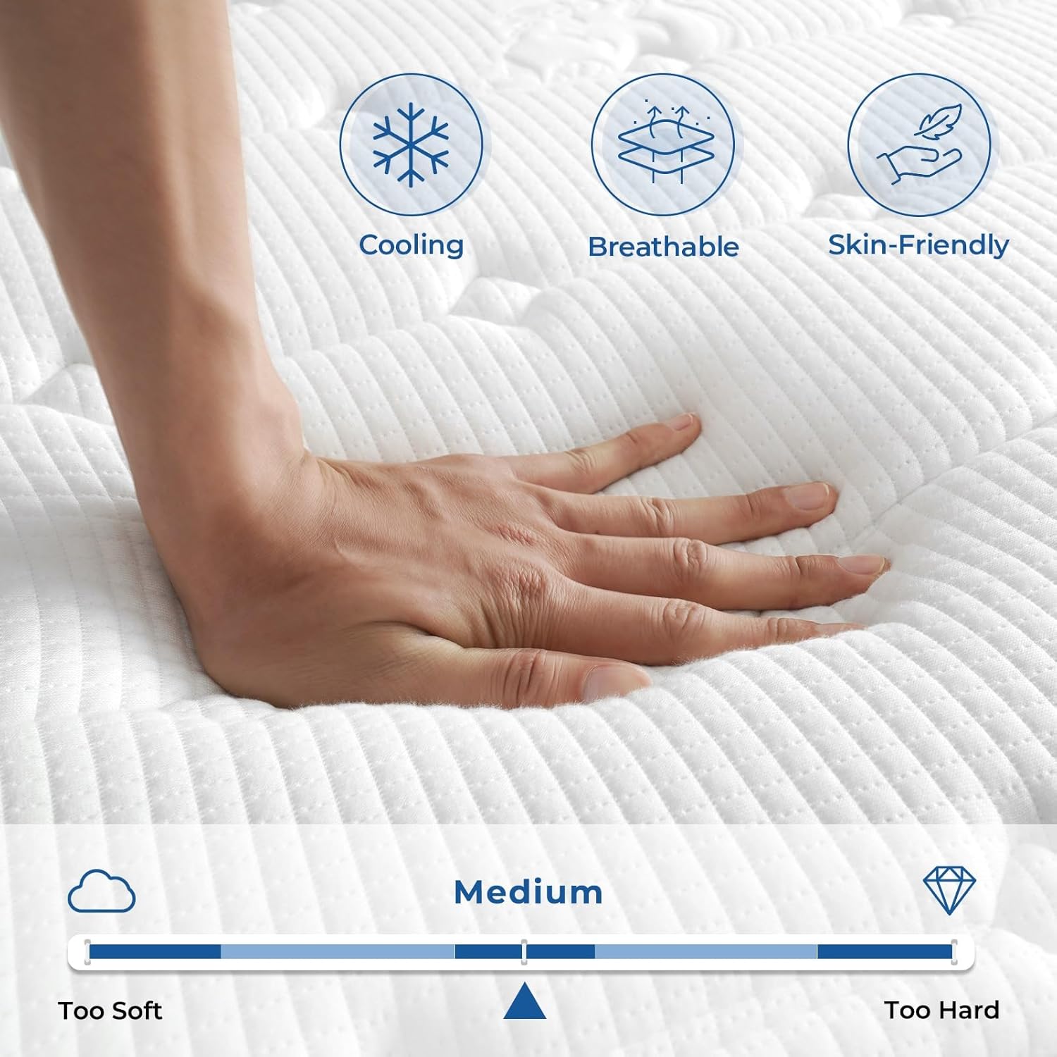 3FT Single Mattress, 9.6 Inch Pocket Sprung Mattress Single with Breathable Foam and Individually Wrapped Spring - Med
