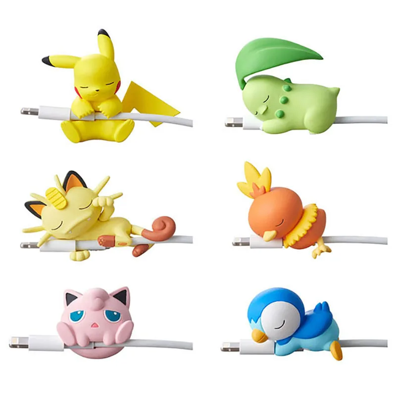 Pokémon Pikachu Dados Cabo Luva Protetora, Figura dos desenhos animados Fivela, Cabo de carregamento USB Rosca, Mordida Brinquedos Capa Protetora, Moda