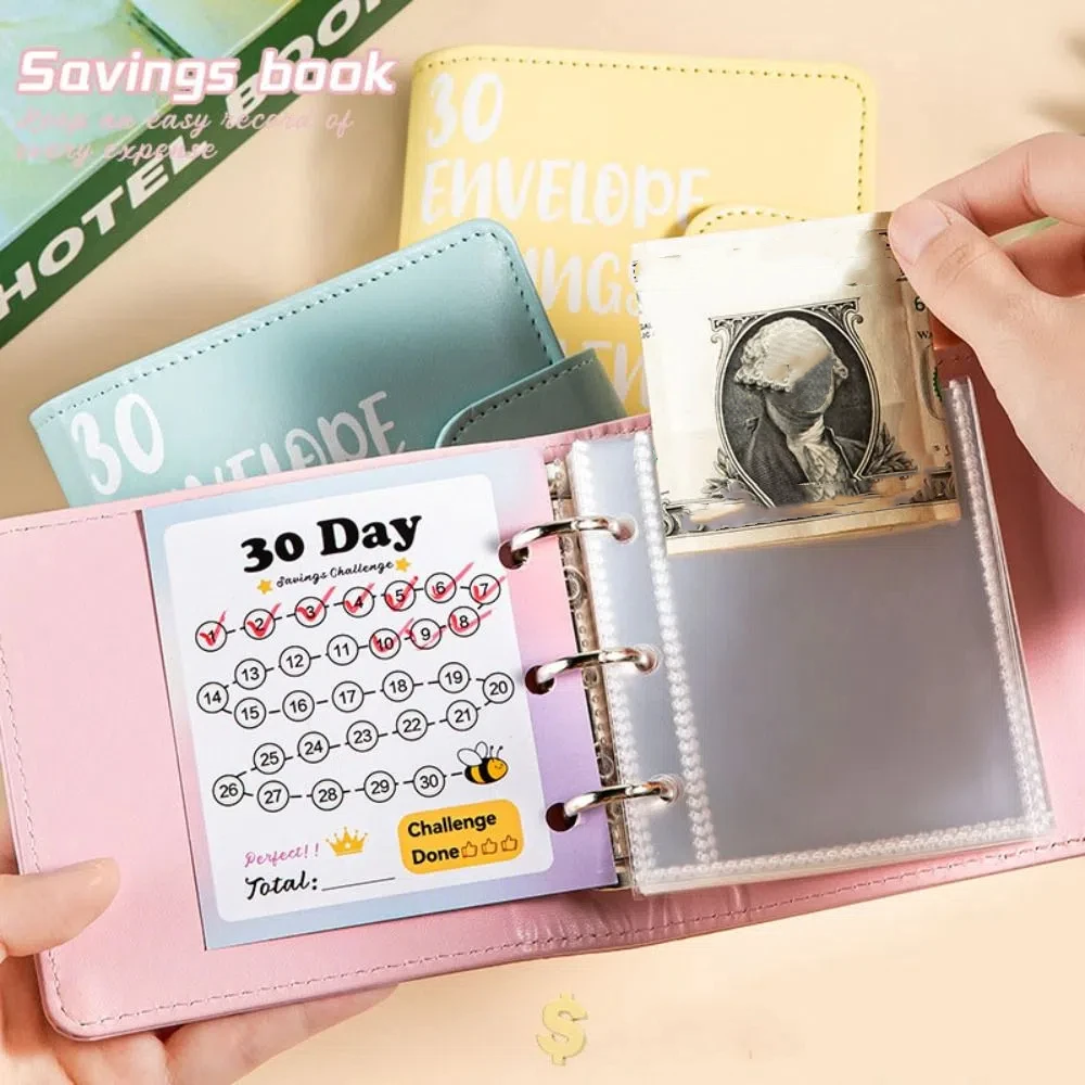PU Leather Cash Saving Challenges 30Days Waterproof Envelope Challenge Binder Handbook Financial Planner Envelope Binder Notbook