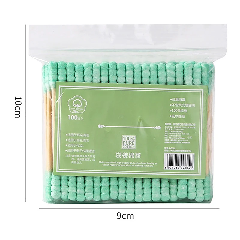 Paquete de 100 Uds. De hisopo de algodón de doble cabeza para maquillaje de mujer, punta de bastoncillos de algodón para palos médicos de madera, limpieza de nariz y oídos, herramientas de cuidado de la salud