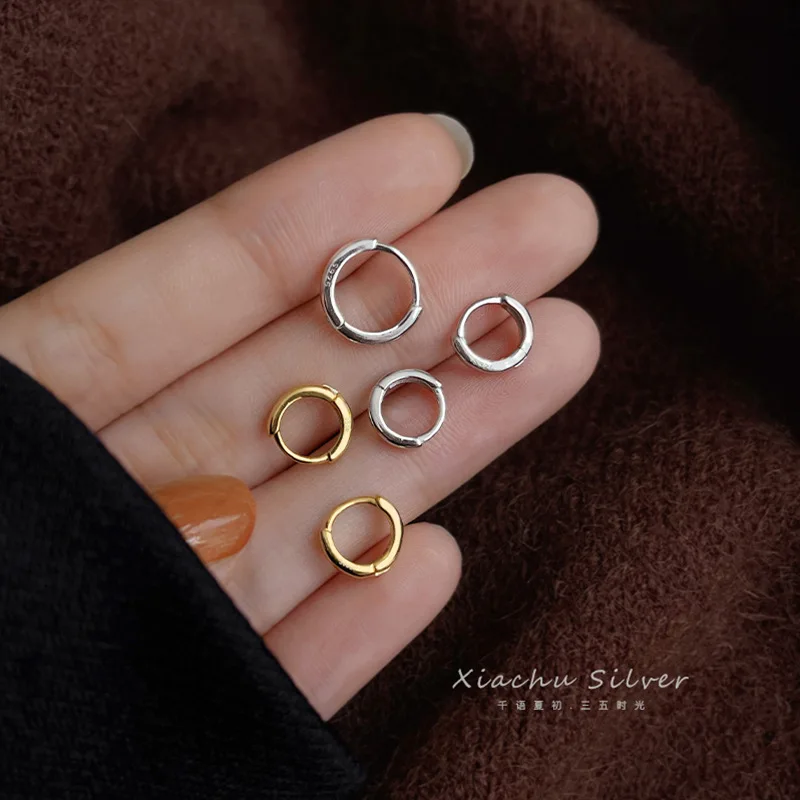 Plata de Ley 925 auténtica hebilla de oreja redonda bohemia minimalista para mujer pendiente de aro accesorios de joyería