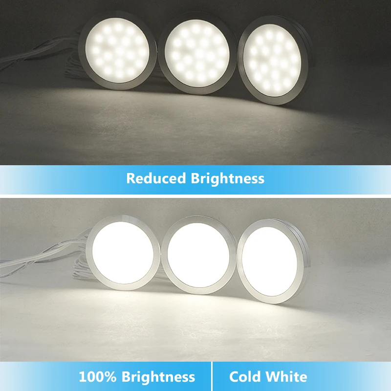 LED Under Cabinet Lamp DC12V Touch Switch Control Dimmable Puck Round 3W 5W white color Cabinets Cupboard Lights DIY Set