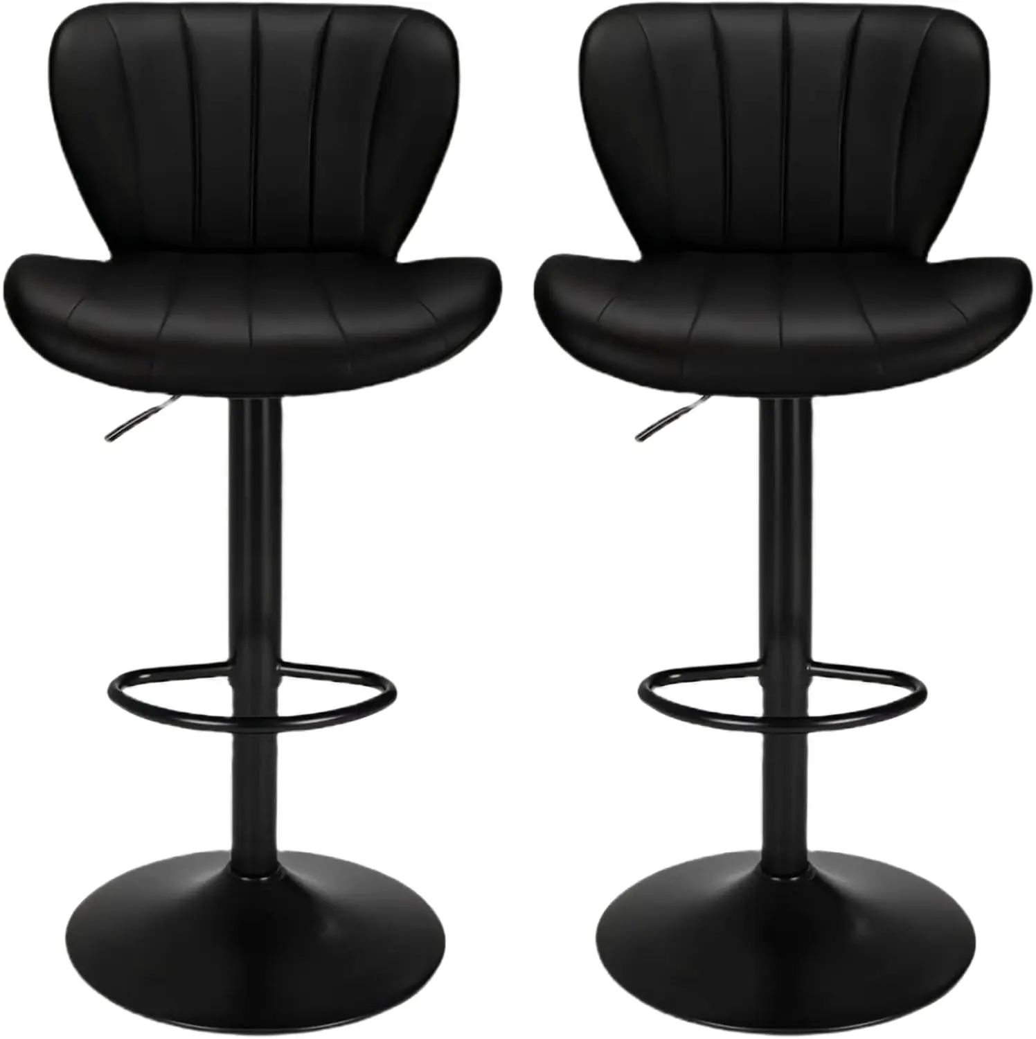 Ensemble de 2 tabourets de bar 360 °   Tabourets de bar pivotants réglables, chaises de bar à hauteur de comptoir avec dossier, bien rembourrées, cuir PU noir/gris