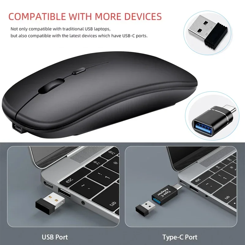 Ratón inalámbrico para juegos Compatible con Bluetooth (modo Dual: BT + 2,4 Ghz) Ratones ergonómicos recargables para PC/portátil/Macbook 
