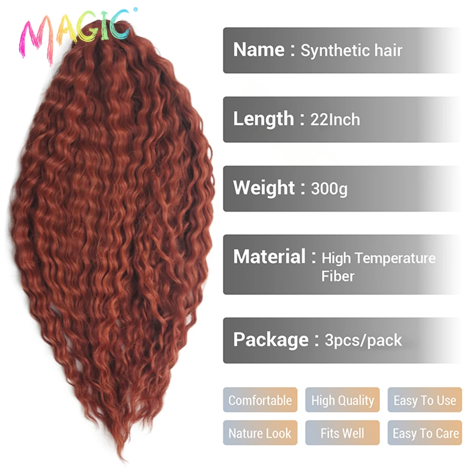 Magic Móc Tóc Mềm Mại Sóng Nước Áo Croptop Thắt Bím Tóc Tổng Hợp Ombre Tóc Vàng Đỏ 24 "Sâu Mở Rộng Sóng Cho Nữ đồ Chơi Cosplay