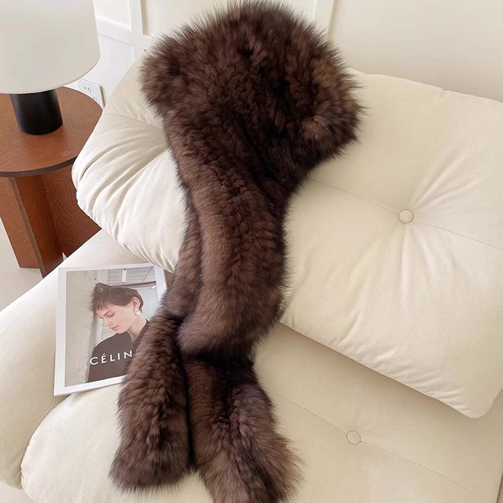 Integrated Hat Scarf Thermal Premium Double Sided Plush Ear Protector Hat Fox Fur Snow Cap Scarf Hat