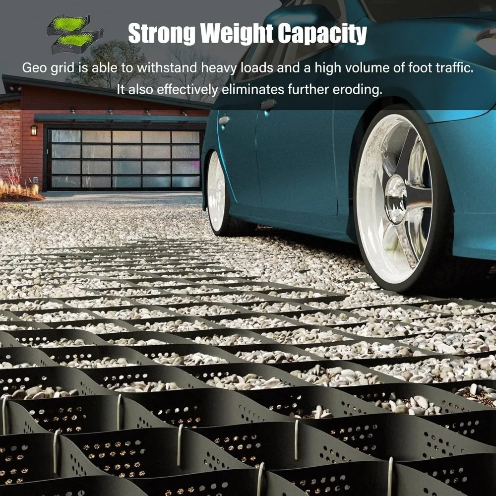 Steep Hill/Slope Ground Grid Paver, 5cm Depth Polyethylene Permeable Geogrid Mesh, Retaining Wall Stabilizer Dirt Storage Locker