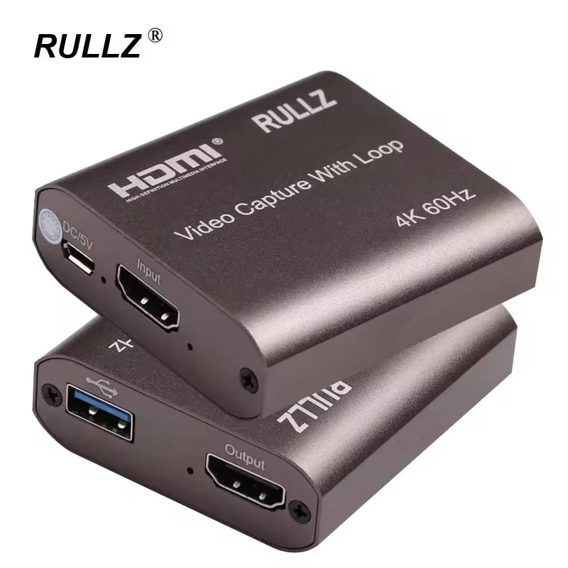 Rullz 4K 60Hz HDMI Card BẮT TIVI Vòng 1080P Trò Chơi Ghi Âm Đĩa Phát Trực Tiếp Box USB 2.0 3.0 Tiểu Ly Cho PS4 Camera
