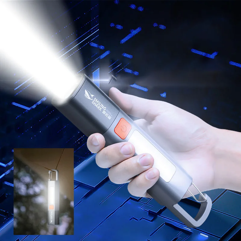 Xiaomi-linterna portátil de tiburón sonriente para exteriores, luz fuerte, enfoque Variable con reflector, luces laterales, Camping en casa