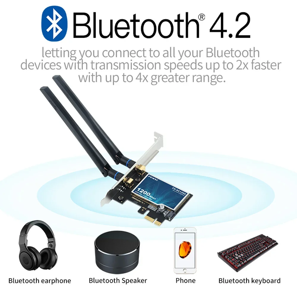 fenvi AC1200 WiFi 5 PCI-E Wireless Adapter Bluetooth 4.0 Dual Band 5G/2.4G Wi-Fi For Intel 802.11ac Network Card Win 7/8/10/11