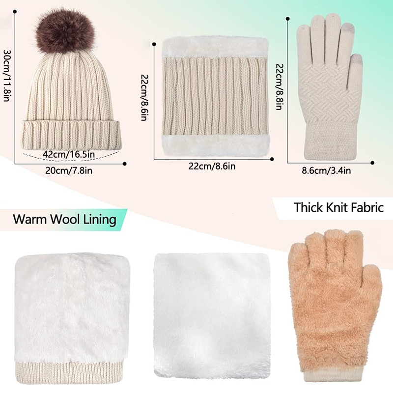 Mütze Schal Touchscreen Handschuhe Dreiteiliges Set Winter Strickmütze Verdicktes warmes Set