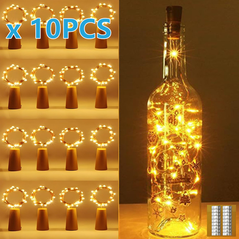 10 stücke LED Wein Flasche Kork Lichterketten Girlande Wein Flasche Lichterkette Urlaub Weihnachten Dekoration Kupfer Draht Lichter String