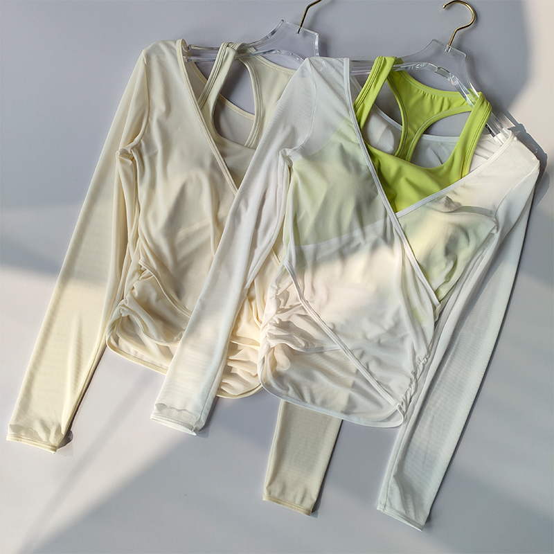 Traje de Yoga adelgazante de malla Sexy para mujer, Sujetador deportivo falso, dos piezas de entrenamiento de secado rápido, cubierta de Pilates