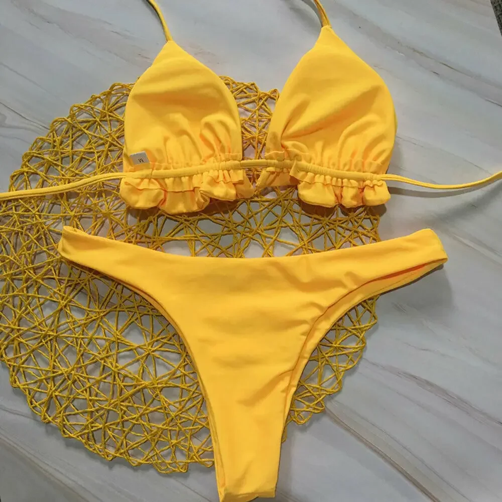 2024 été brésilien Bikini ensemble femmes Sexy à lacets pansement push-up maillots de bain haut string ensemble maillot de bain maillot de bain maillots de bain