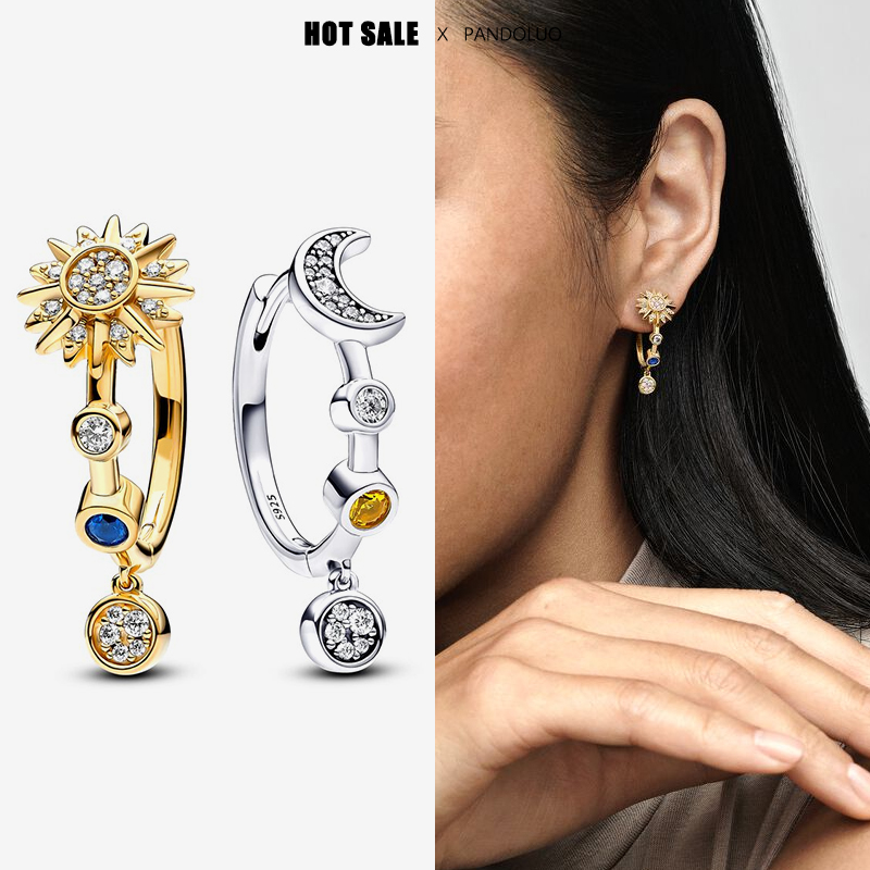 Pendiente de Plata de Ley 925 2024, novedad en pendientes colgantes con dijes de sol y luna, joyería para regalos de fiesta y Festival de aniversario para mujer