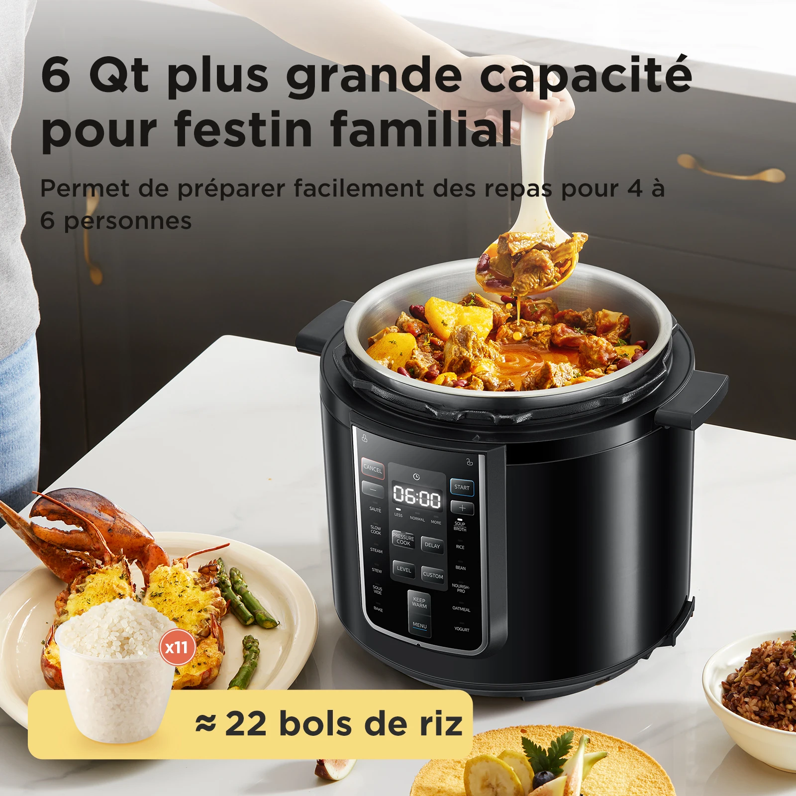 Midea Quick Elektrischer Schnellkochtopf 9-in-1 12 vordefinierte Programme Instant-Multikocher aus Edelstahl, Antihaft-Topf, 6 l, Schwarz