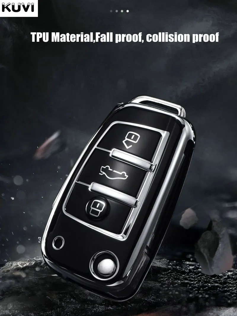 Funda con tapa para llave de coche, carcasa chapada en TPU para Audi A1 A3 A4 8P 8L 8V A5 B6 B7 A6 A7 C5 C6 Q3 Q5 Q7 4F S3 S4 S6 RS3 TT