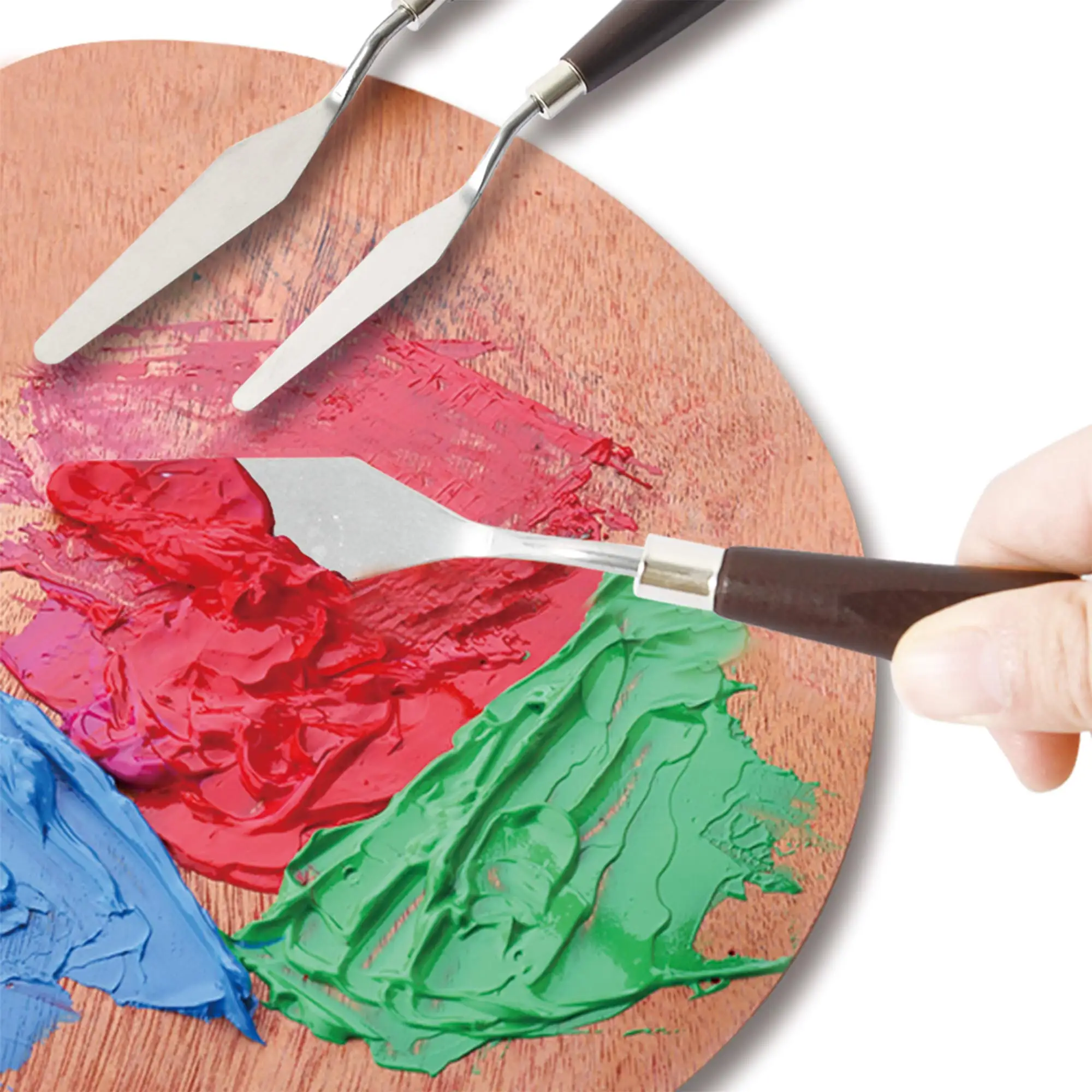 มีด Palette ภาพวาดไม้พายสแตนเลส Palette มีดสีน้ํามันมีดโลหะไม้ Handle