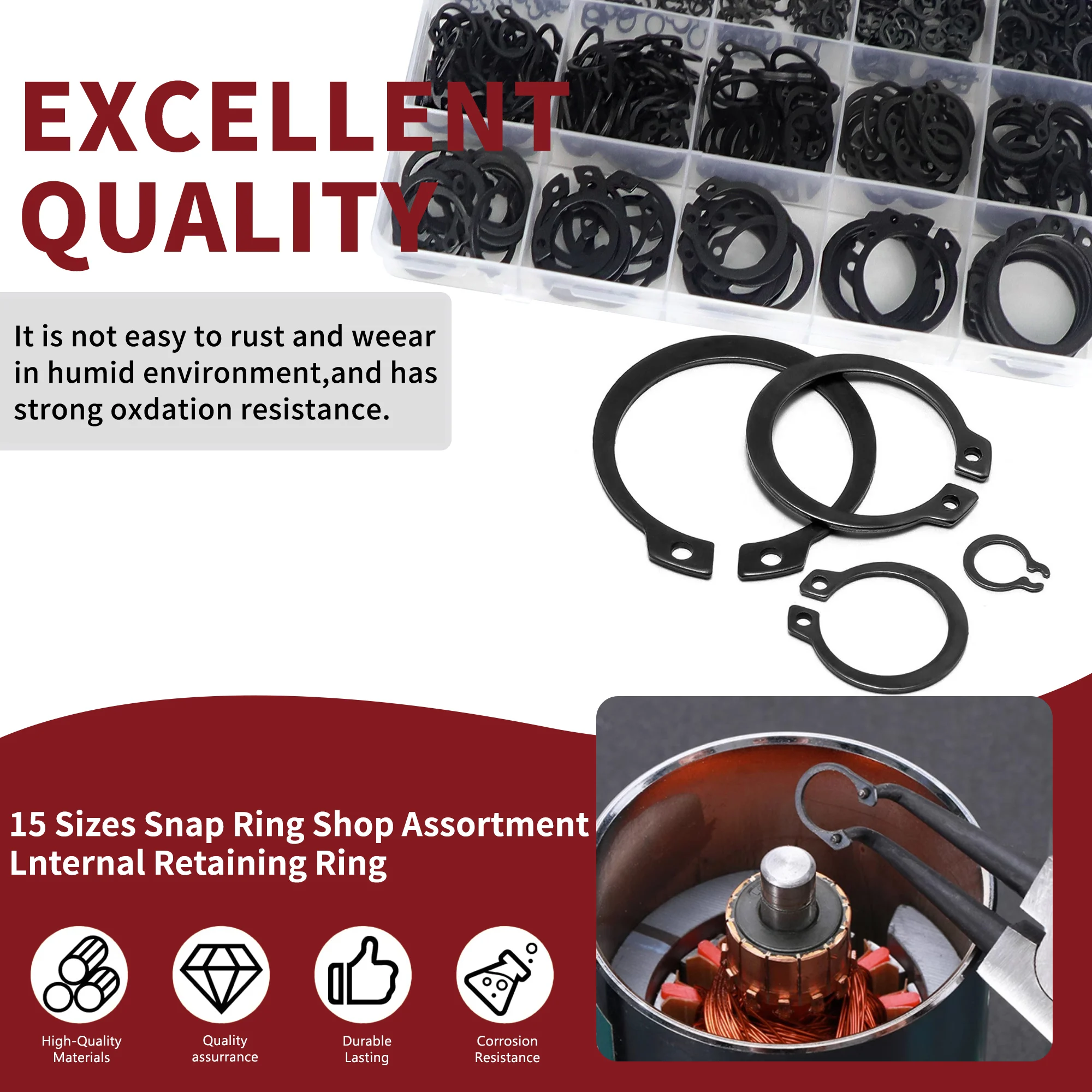 456pcs M3 M4 M5 M6 M8 M10 M11 M12 M14 M15 M16 M18 M20 M22 M25 15 Sizes Snap Ring Assortment lnternal Retaining Ring Tools