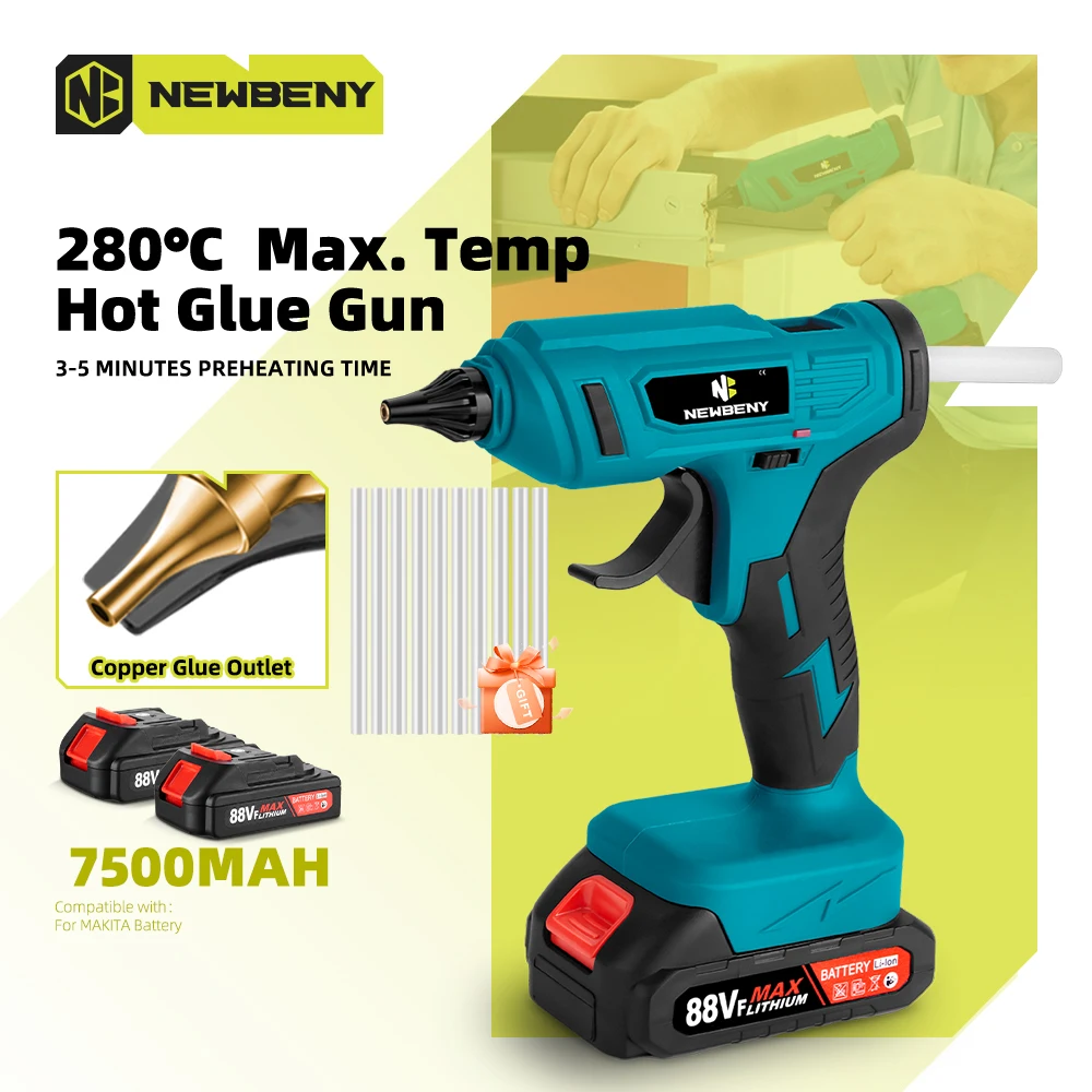 NEWBENY280 ° C Heißklebepistole, tragbar, wiederaufladbar, mit 10 Stück 11 mm Klebestiften, DIY-Reparaturwerkzeug für Makita 18 V Akku-Stift