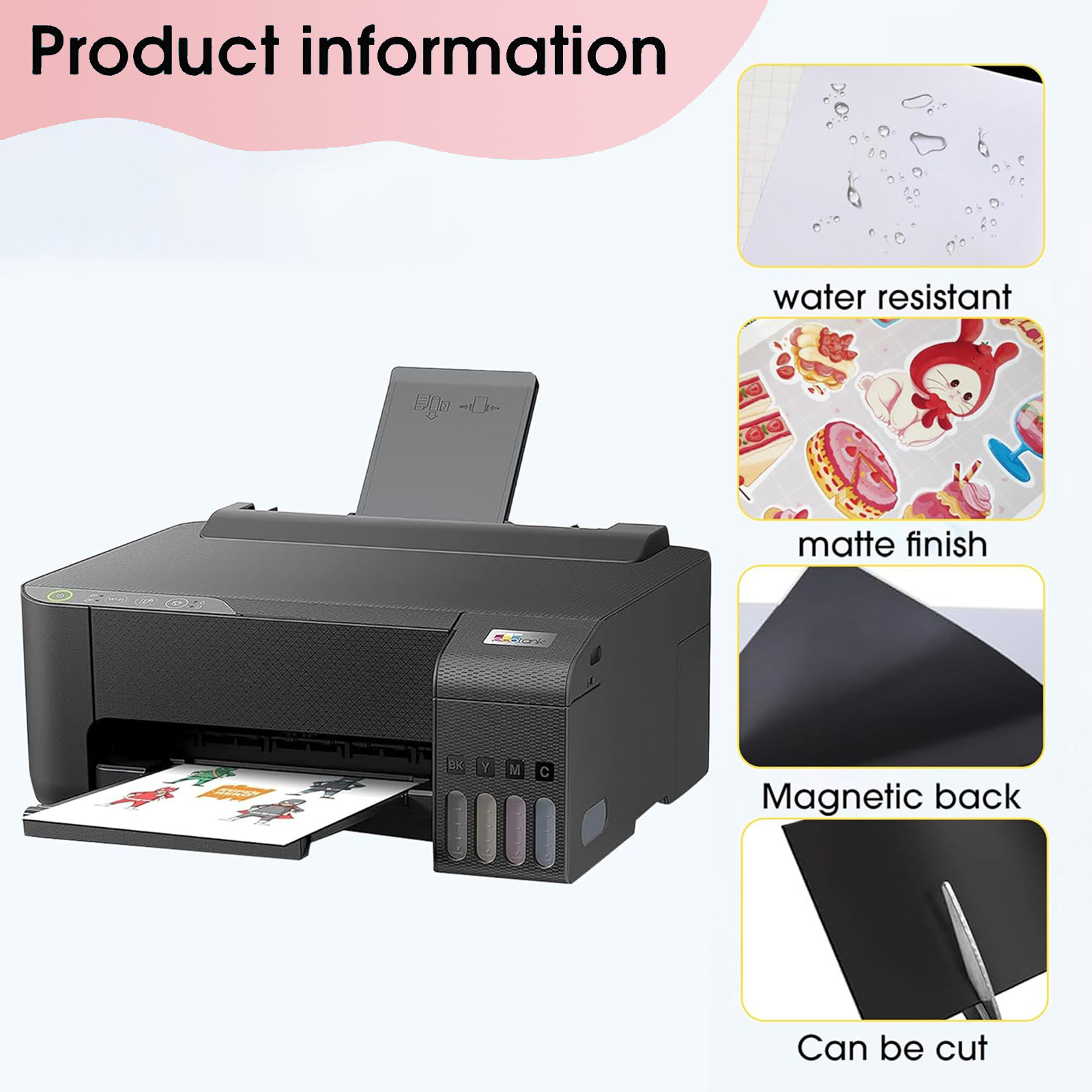 Feuilles magnétiques imprimables brillantes, format A4(8.3x11.7 pouces), pour imprimantes à jet d'encre, papier d'impression, support Non adhésif, 16mil, 5 feuilles