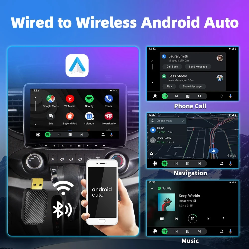 Carplay Android 自動ワイヤレスアダプタートヨタマツダ日産カムリスズキスバルシトロエンアウディメルセデス起亜フォードオペル Spotify BT