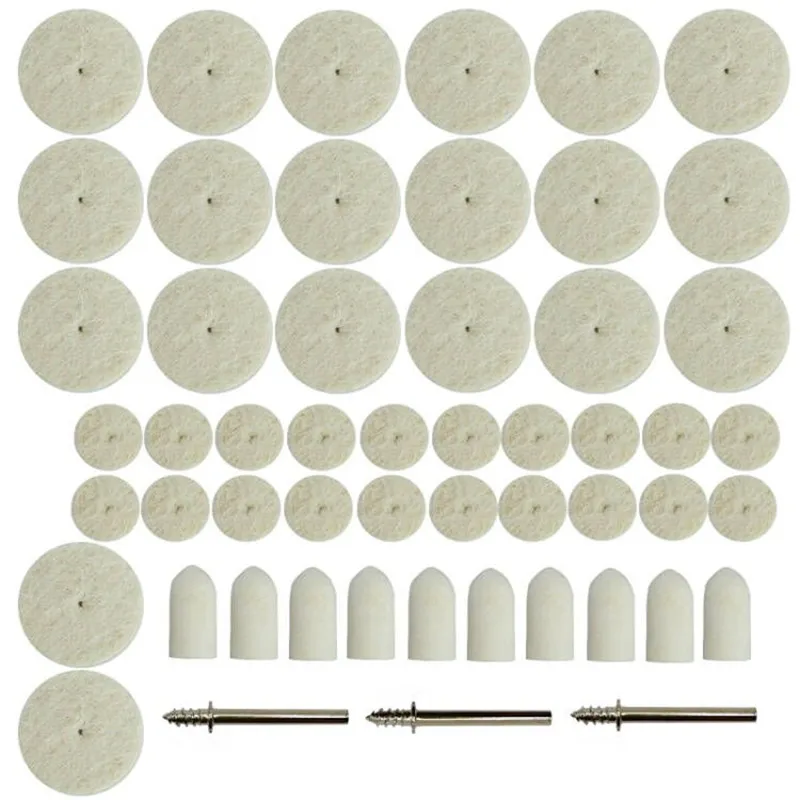 Dremel 로타리 공구 액세서리 용 양모 연마 휠 연마 디스크 53 개, 25mm/13mm/9mm 버핑 라운드 휠 생크 3.17mm