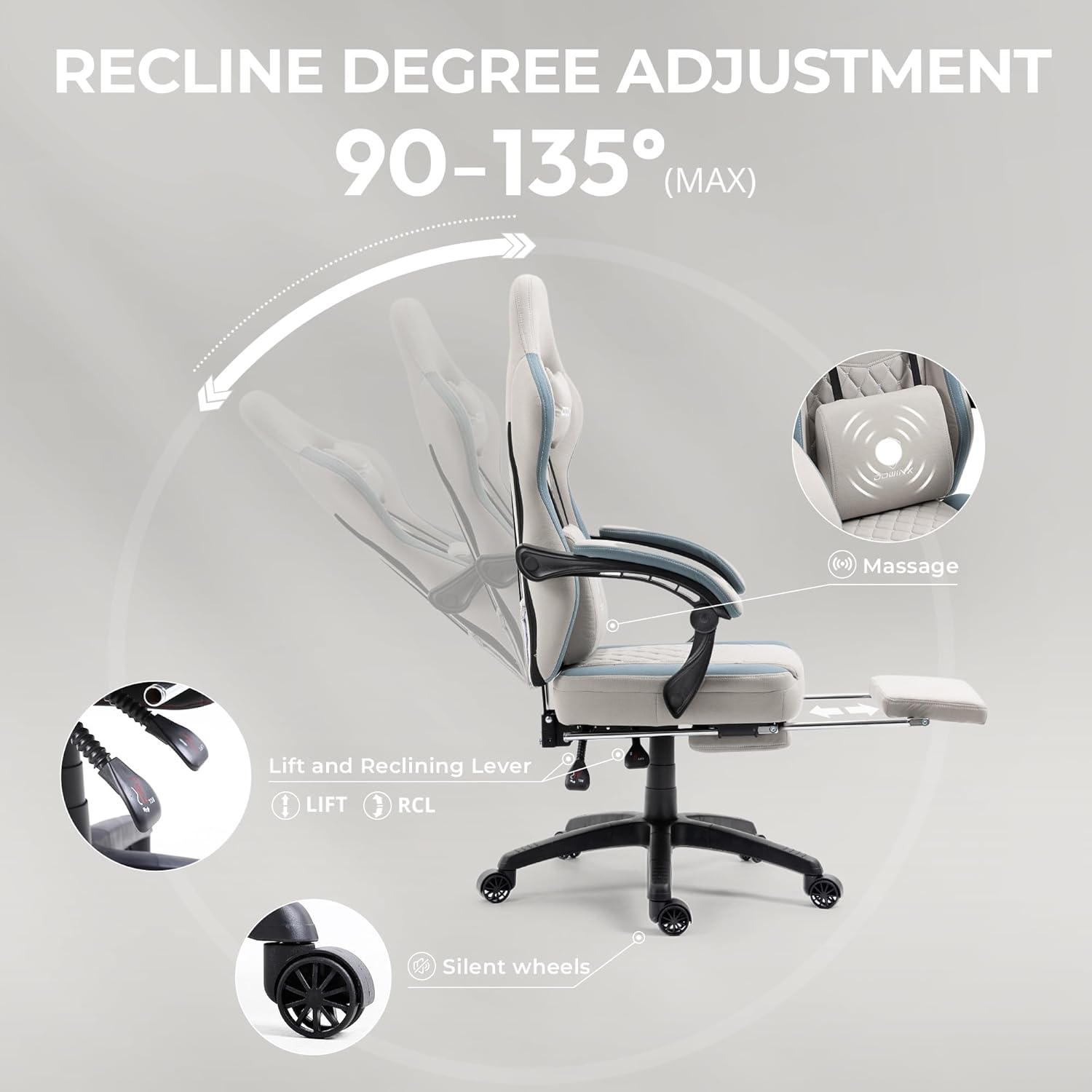 Dowinx Gaming Chair Breathable Fabric Computer Chair with Pocket Spring Cushion, Office Chair with Gel Pad and Storage Bag