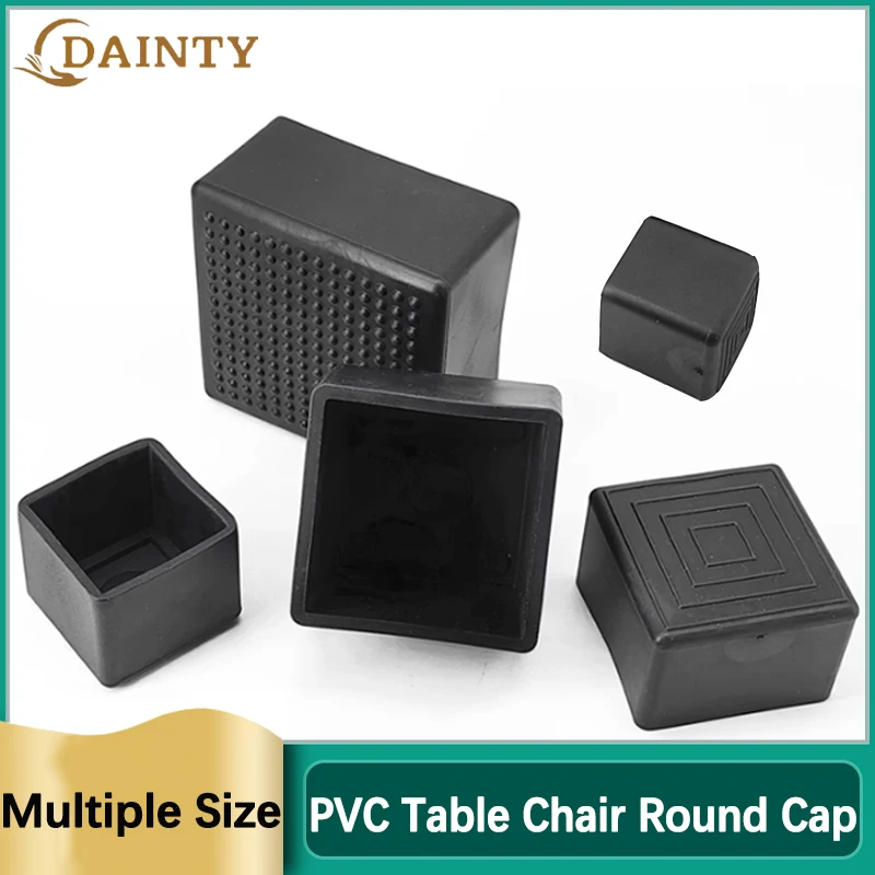 Tappi per gambe per sedie in silicone quadrati neri Tappi per tubi in gomma morbida in PVC Tappo per tubo antiscivolo Copertura antipolvere per piedi da tavolo 10x10mm-45x75mm