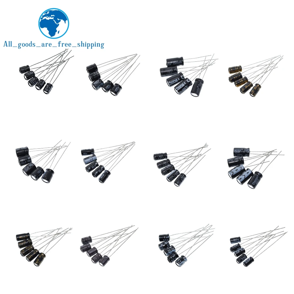 TZT 120pcs 12 value kit 1uF-470uF Electrolytic Capacitor Package 1UF 2.2UF 3.3UF 4.7UF 10UF 22UF 33UF 47UF 100UF 220UF