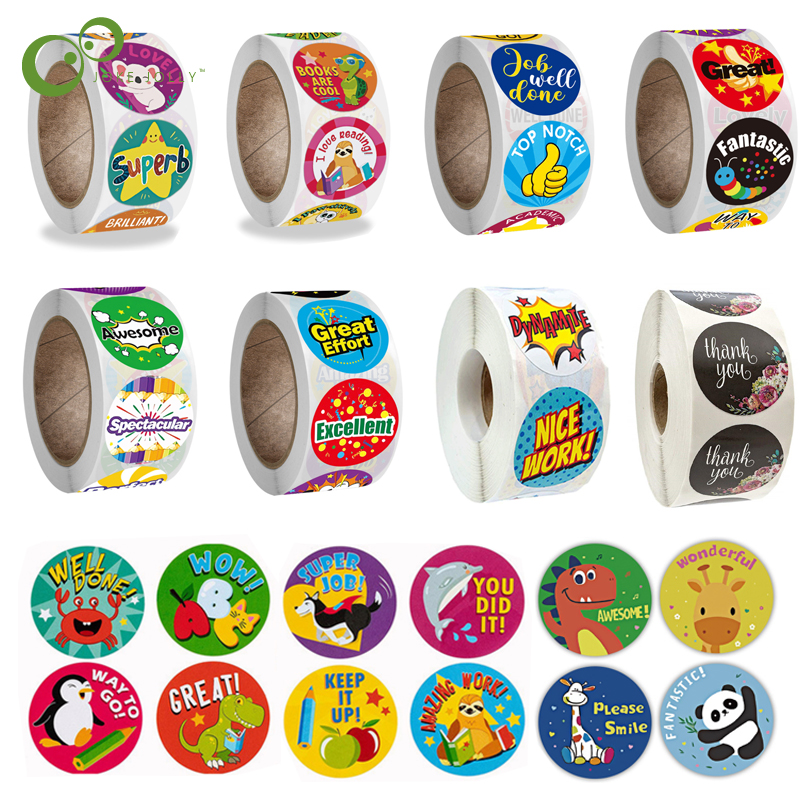 500 uds/rollo de pegatinas de recompensa, pegatinas de estímulo para niños, pegatinas motivacionales con animales lindos para estudiantes y profesores GYH