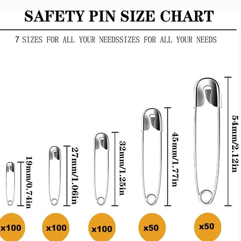 50/100Pcs Safety Pins 19/22/27/32/38/45/55mm Rust Resistant Silver Durable Safety Pins For DIY Crafts Sewing Accessories